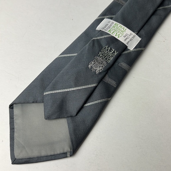Royal Botanic Gardens Necktie Grey Striped All Silk Weft Made in England - Picture 3 of 9
